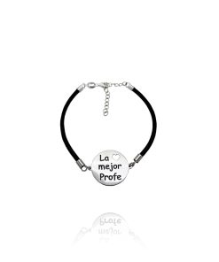 Pulsera ·♡ La Mejor Profe· Cuero Plata
