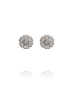 Pendientes Rosetón Flor Circonitas Omega Plata 46418