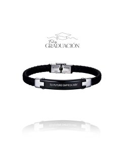 Pulsera ·Tu Futuro Empieza Hoy· Piel Trenzada Negra Acero 9120882
