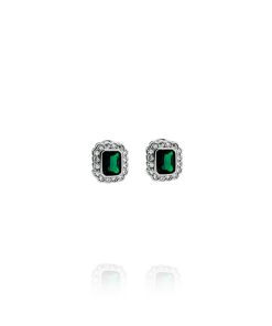 Pendientes Rectángulo Verde Orla Circonitas Omega Plata 47183V