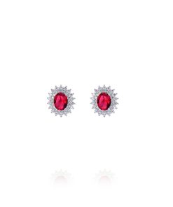Pendientes Ovales Circonitas Rojo Omega Plata 47190R