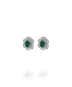 Pendientes Flor Oval Circonitas Verde Omega Plata 47182V