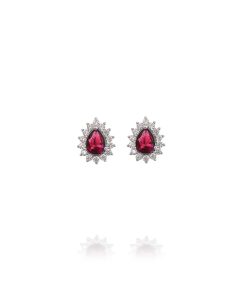 Pendientes Lágrima Roja Circonitas Omega Plata 47188R