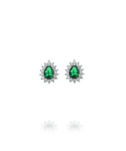 Pendientes Lágrima Verde Circonitas Omega Plata 47188V