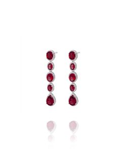 Pendientes Party Óvalos Lágrima Rojo Plata 9121114