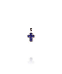 Cruz Cuadrada Azul Circonitas Plata 55169A
