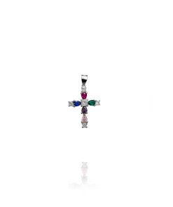 Cruz Circonitas Gota Colores Plata 55425