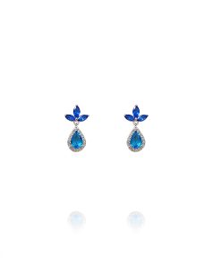 Pendientes Flor de Lis Lágrima Azul Plata 49042