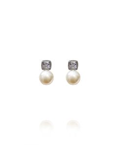 Pendientes Perla Circonita Cuadrada Omega Plata 38934