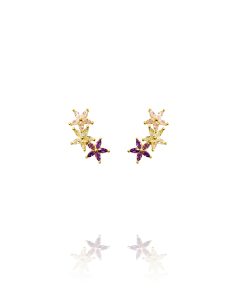 Pendientes Trío Flores Circonitas Marquesa Plata Dorada 55052