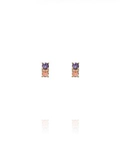 Pendientes Dúo Circonitas Morado Rosa Dorados Plata 49599