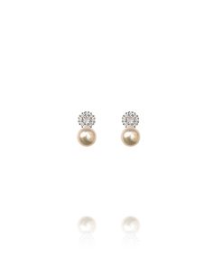 Pendientes Perla Flor Circonitas Omega Plata 41998